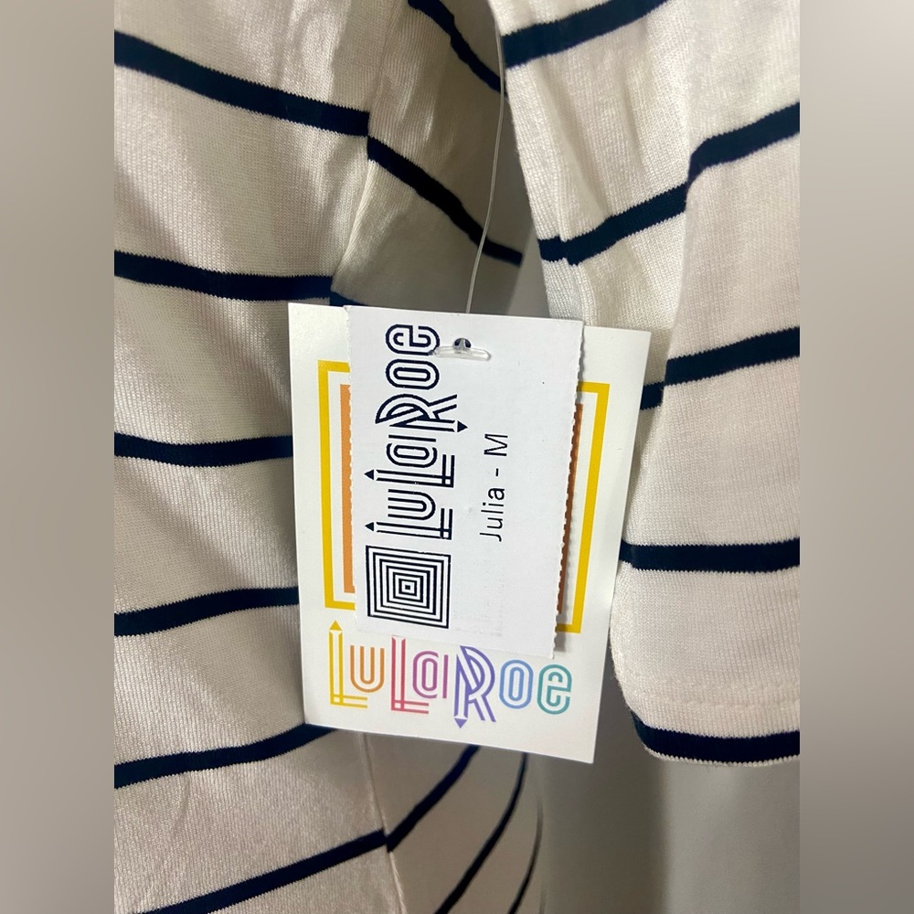 LuLaRoe Julia Dress Black and White Striped Midi Form Fitting - Picture 4 of 7